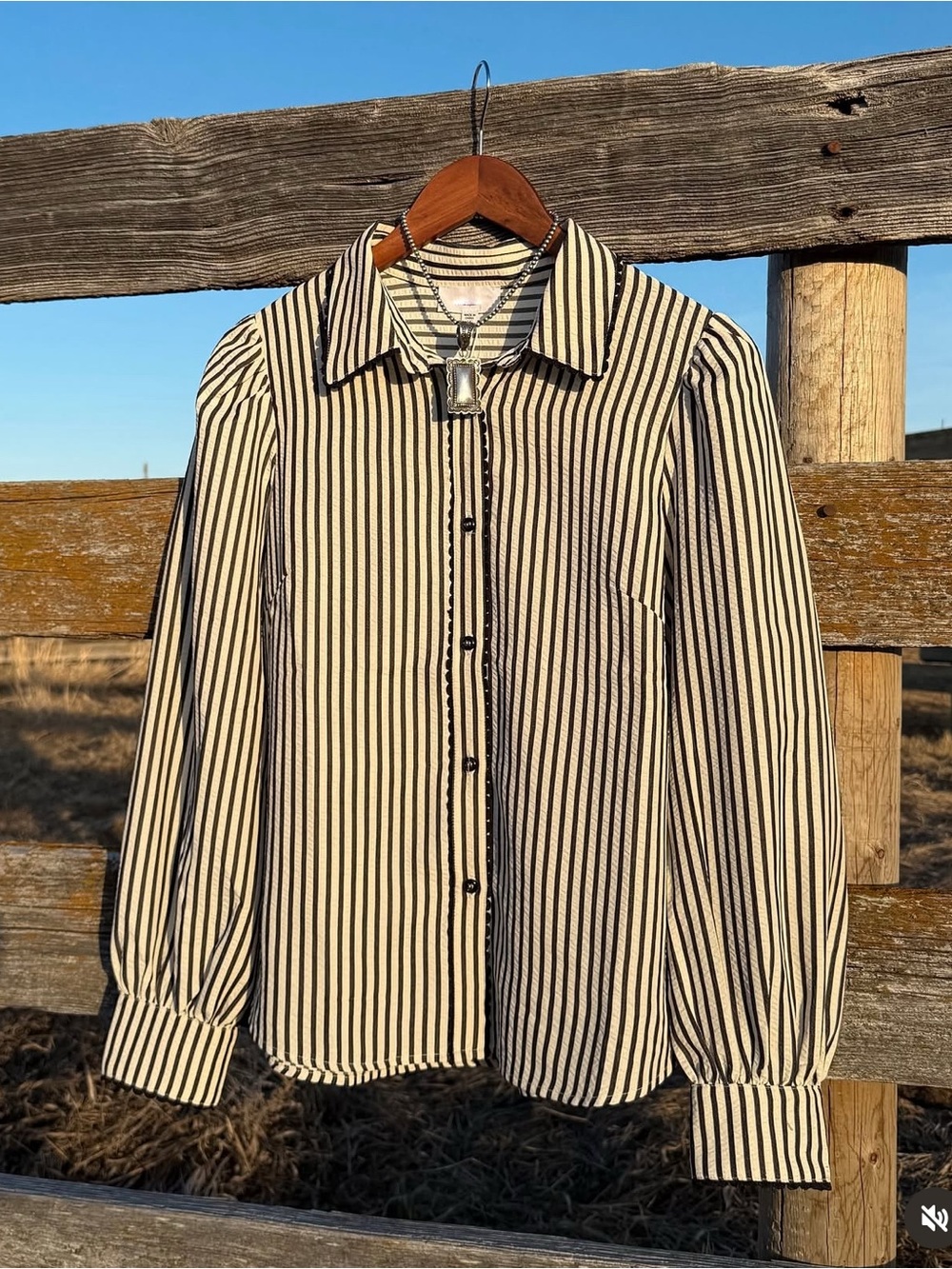 NWT Anniewear Brown Striped Button Down Blouse Size S Shirt